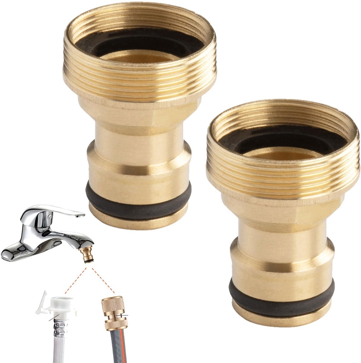 aladdien - 2-Pack Slangkoppeling - Messing Aansluiting voor Tuinslangen - Snelle Koppeling - Tuinaccessoires - Wateraansluiting - Voor tuiniers - Me...
