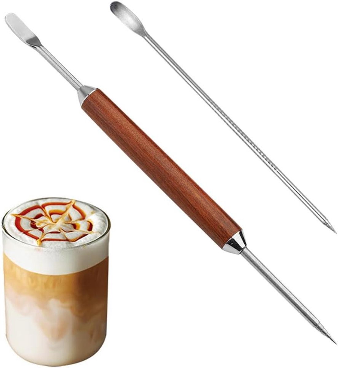 Latte Art Pennen - Graveernaalden Set - Koffie Decoratie - Dubbele Kop - 2 Stuks - Hout