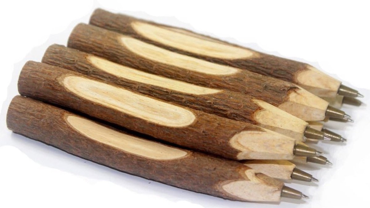 Vintage Handgemaakte Houten Balpen Set van 10 Stuks, Perfect voor School, Kantoor en Cadeaus
