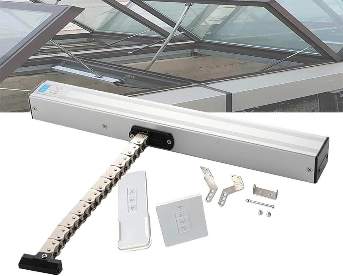 Elektrische raamopener - Automatische ketting - Ventilatie verbeteren - Afstandsbediening bediening - 400N vergrendelkracht - Zilver