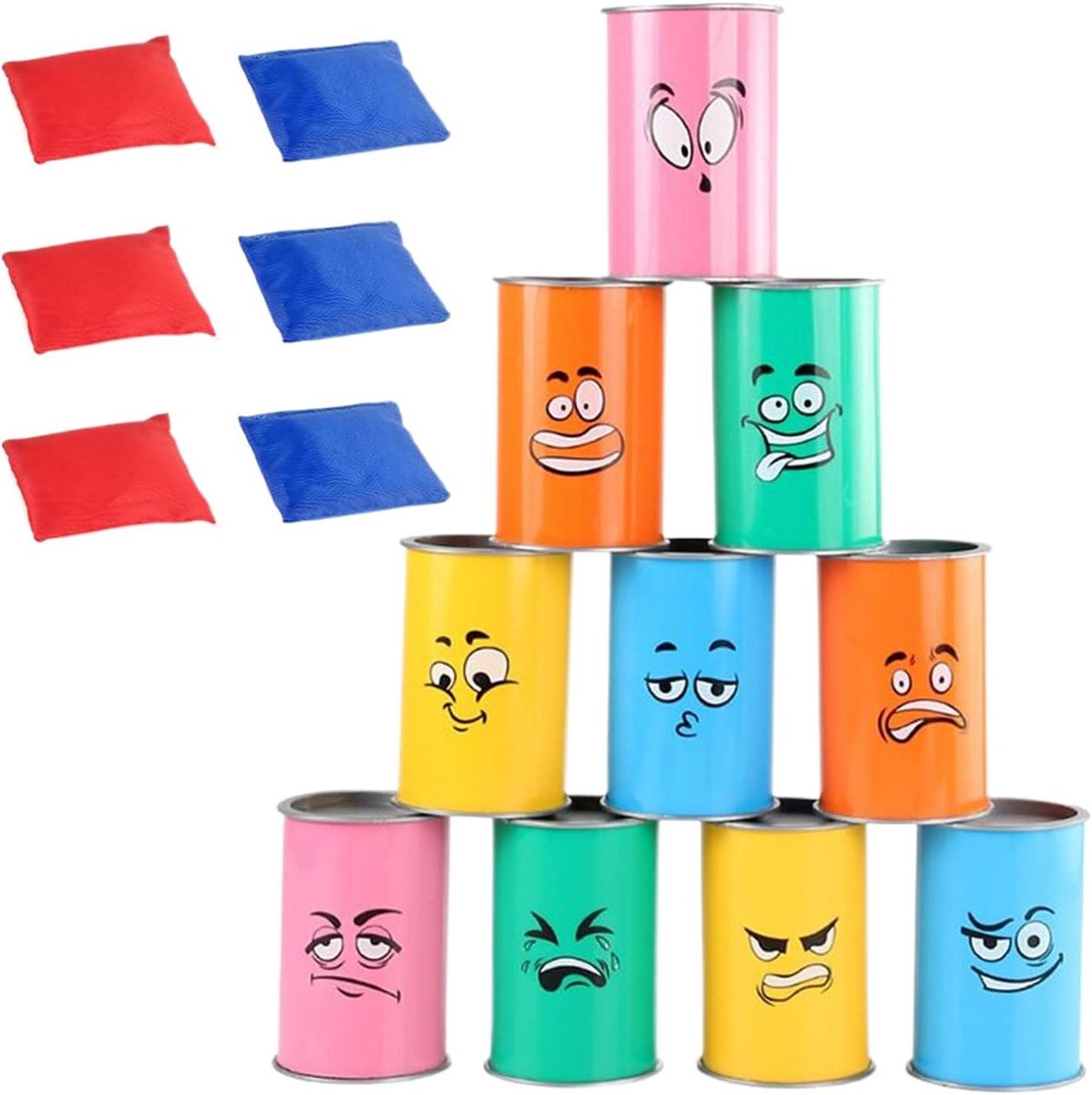 Blikjes Gooi Spel - Gooispelletjes Set - Buiten Spelen - Met LED Verlichting - 10 Blikjes - Multicolor
