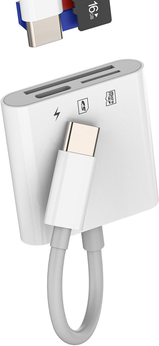 Allecto - USB-C Kaartlezer - 3-in-1 functie - Oplaadfunctie - Geschikt voor iPhone en Samsung - Snelle overdracht - Compact formaat - Handig voor o...