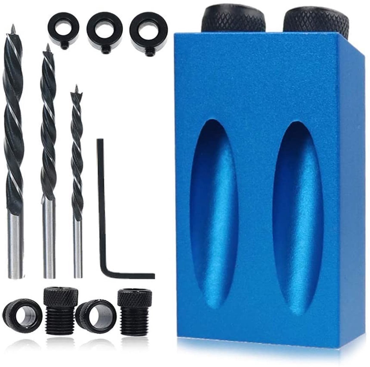 Allecto - Pocket Hole Jig Kit - 14-Pcs Set - Voorhoutbewerking - 15 Graden - Professionele Boorgids - Inclusief Drills en Stoppers - Geschikt voor ...