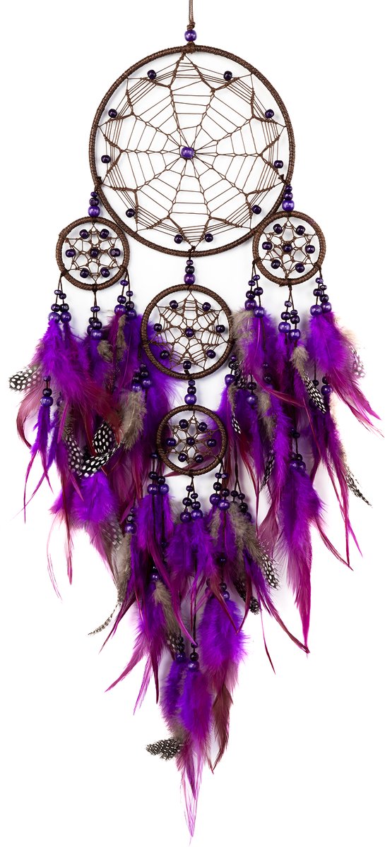 KIMU® Dromenvanger Ster Paars - Dreamcatcher Veren Macramé - Bohemian Ibiza Kinderen Boho Babykamer Buiten Kado Meisjeskamer Veertjes Festival