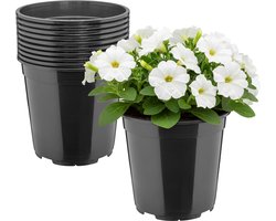 Garronda Set van 10 hoge ronde kunststof kweekpotten met drainagegaten (Zwart, Ø20 x 19 cm (4L)) GD-KW-RH