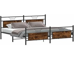 Bedframe metaal - Ledikant tweepersoons - Slaapkamer meubel - Stevig staal frame - 200x200 cm - Gerookt eiken