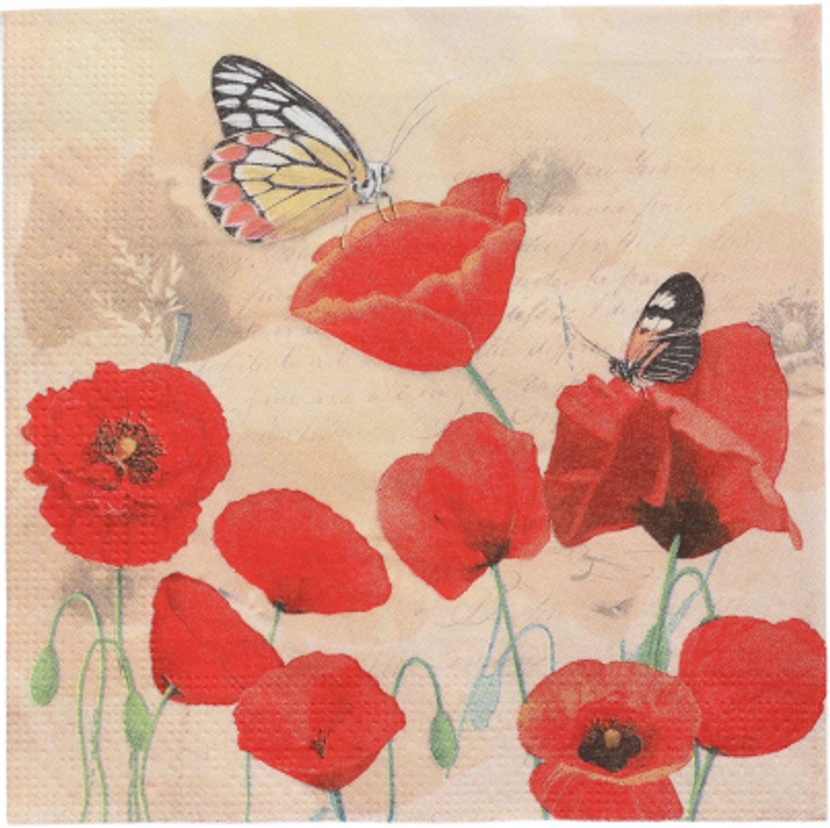 10x 20 Servetten 3-laags 1/4 vouw 33 cm x 33 cm Poppy Flowers