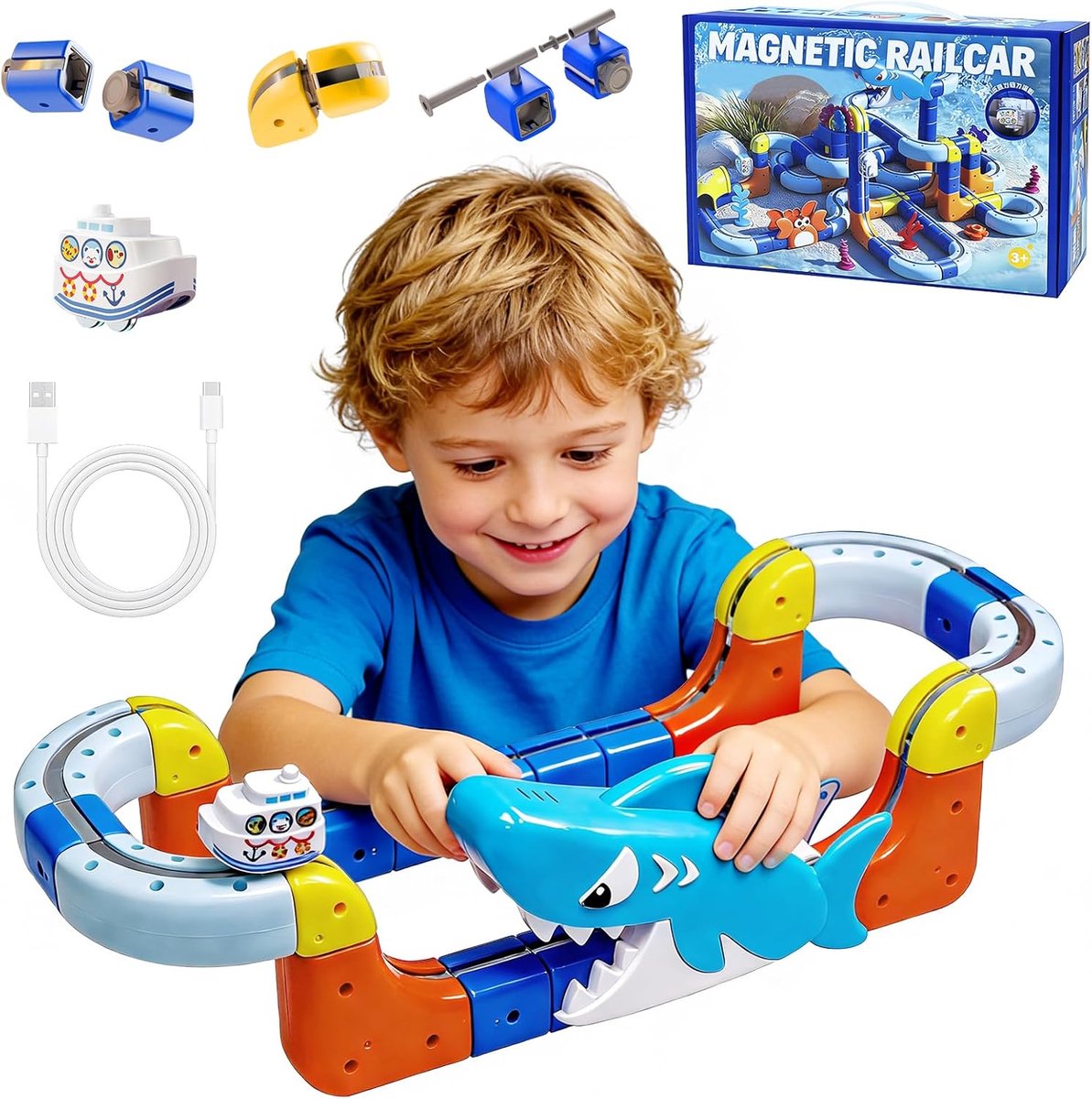 Elektrische Treinset - Racebaan Speelgoed - Uren Speelplezier - Stille Motor Zachte Verlichting - 20 x 8.5 x 30 cm