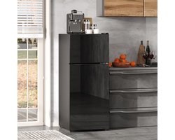 HAUSS SPOLE Minikoelkast – Met Vriesvak 92 Liter – 42,5 x 42,5 x 102 cm – Roestvrij Staal – Zwart – Voor Keuken En Kantoor