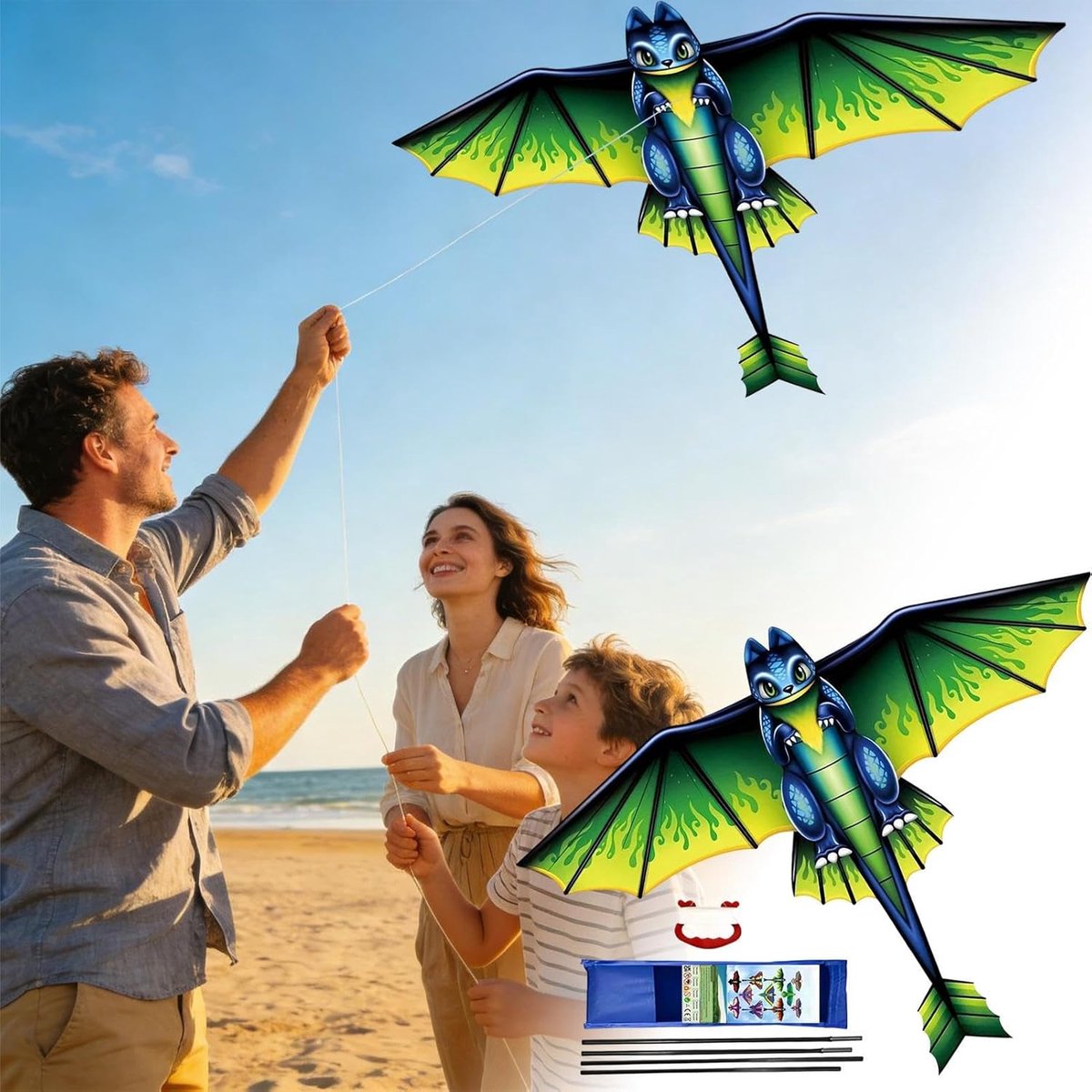 Grote Vlieger - Draken Speelgoed - Buiten Activiteiten - Met Handvat Touw - 100 Meter Lijn - Groene Draak