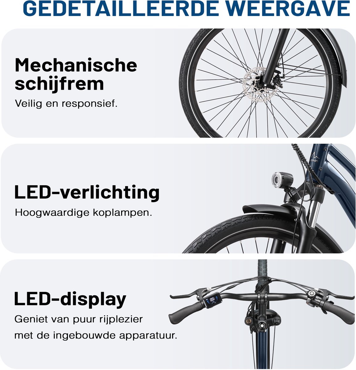 Maxtron Urban7 Elektrische Fiets – 700C×50C Banden – 36V 12.8Ah Accu – Actieradius tot 70 km - Mechanische Schijfremmen – Stadsfiets – Max. Belastbaar 120 kg – Blauw thumbnail 5