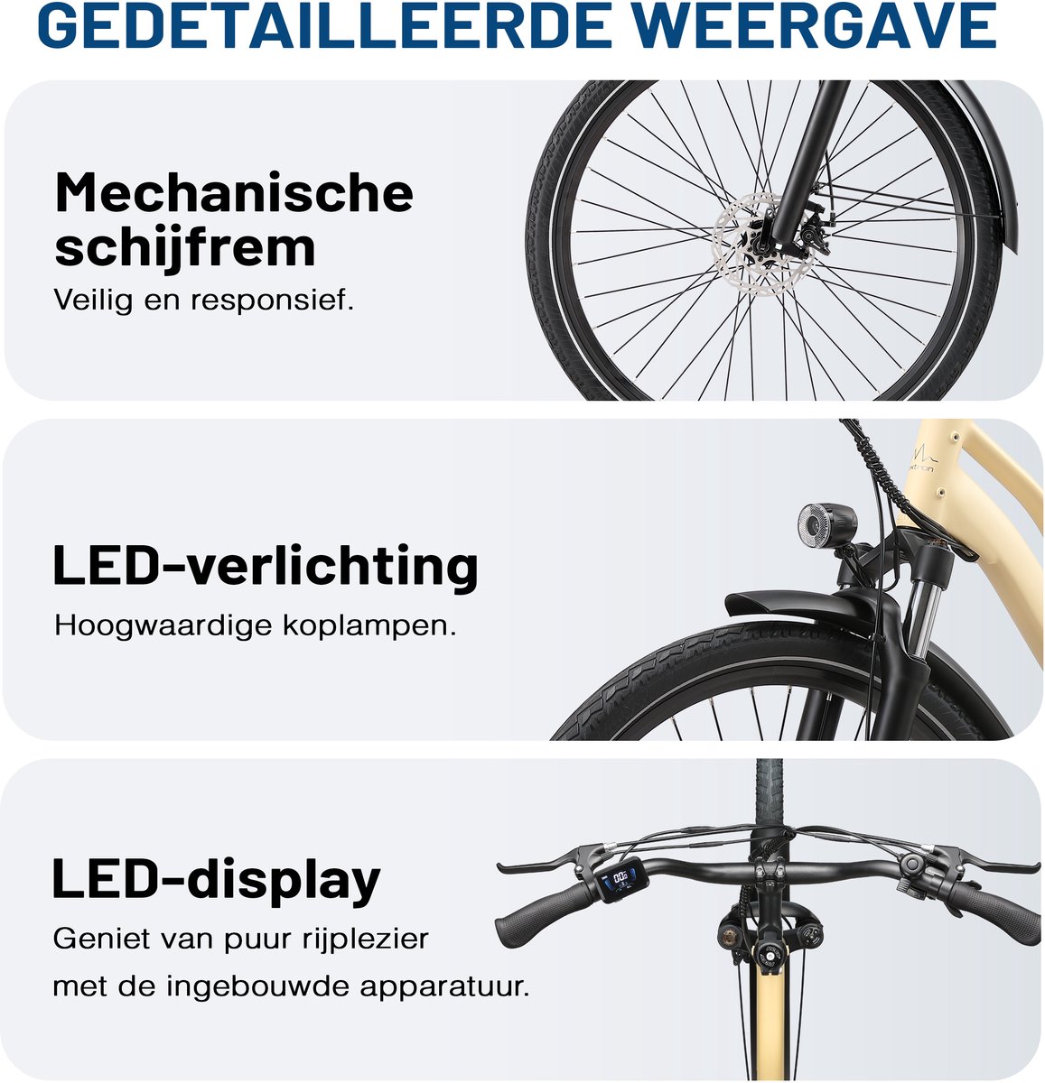 Maxtron Urban7 Elektrische Fiets – 468.8Wh Accu – Actieradius tot 70 km – 27.5×2.0 Inch Banden – Aluminium Verende Voorvork – Shimano RD-M310 Versnellingssysteem – Mechanische Schijfremmen – Stadsfiets – Max. Belastbaar 120 kg – Beige thumbnail 4