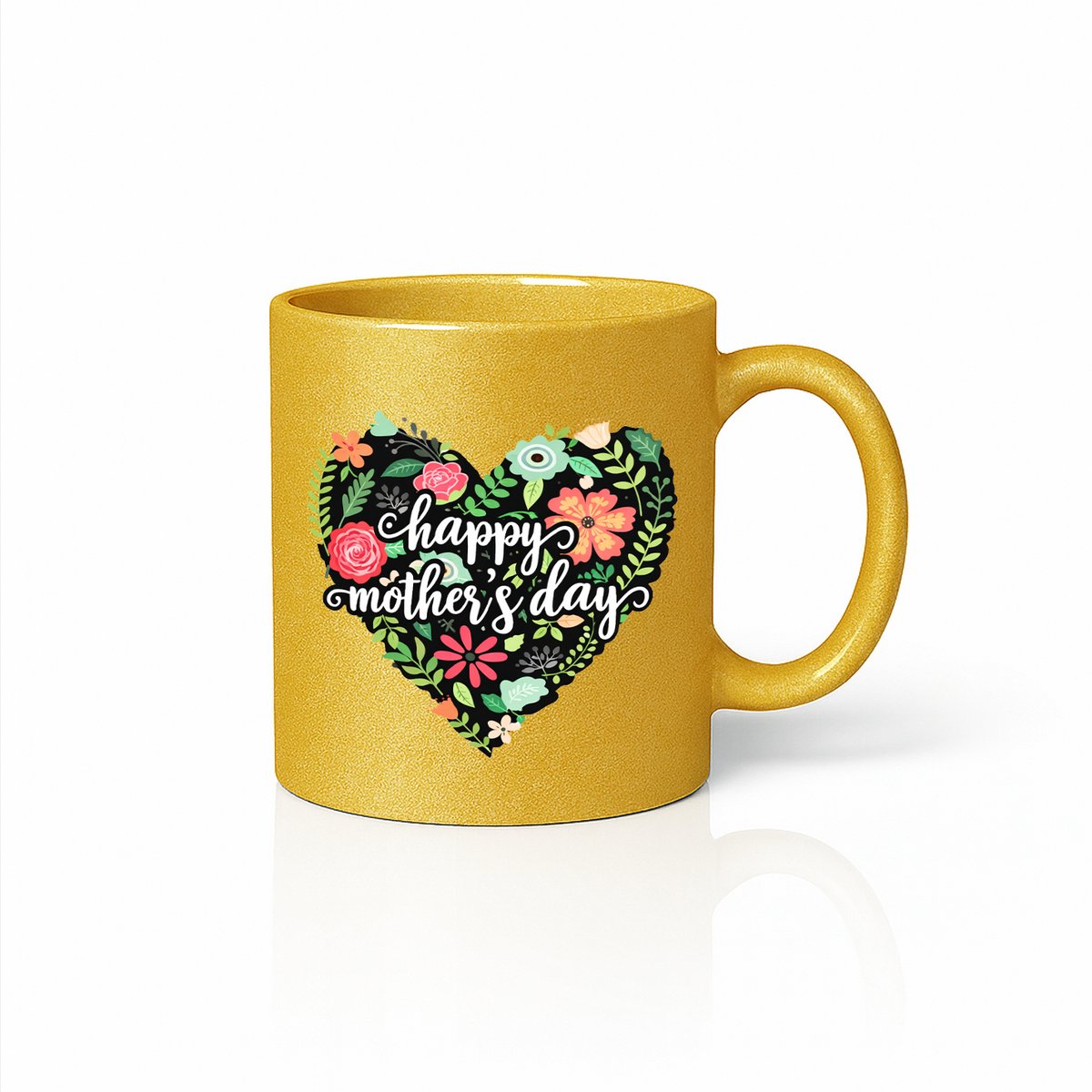 Luxe Gouden Happy Mother's Day Hart Design Mok - Premium Metallic Cadeau voor Mama