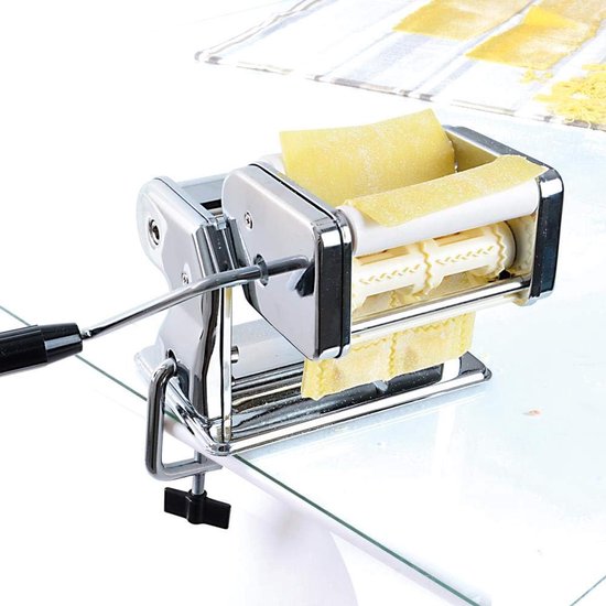 Handmatige Pastamachine - Pastamaker Ravioli Maker - Zelf Pasta Maken - 9 Deegdiktes Instelbaar - Inclusief Ravioli Maker - Roestvrij Staal — afbeelding 5