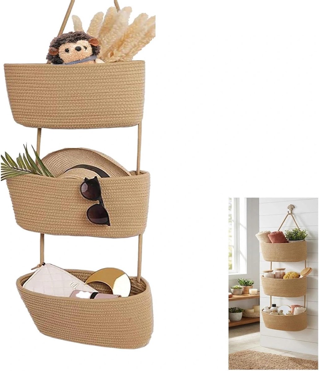 Hangende Organizer - Opbergmand - Ruimte Besparen - Drie Lagen - 105cm Hoog - Kaki