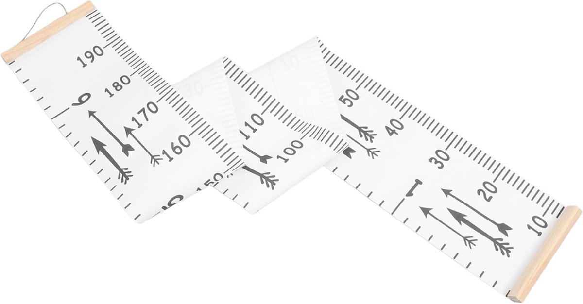 Hoogte Liniaal - Groeimeter Wand - Kinderen Meten - Duurzaam Canvas Hout - 195 x 20 cm - Wit