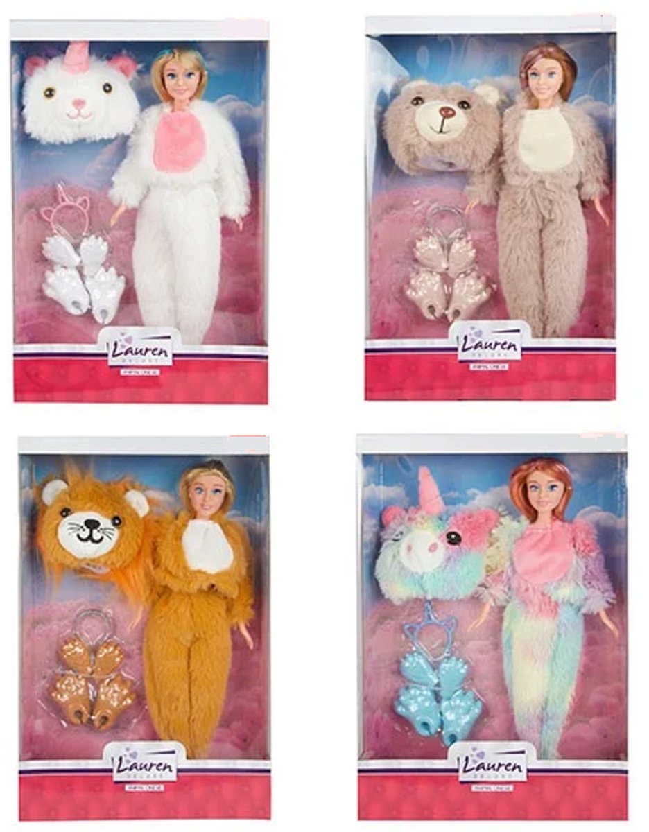 Toi-Toys tienerpop Lauren onesie - pluchen pop 30 cm multicolor.