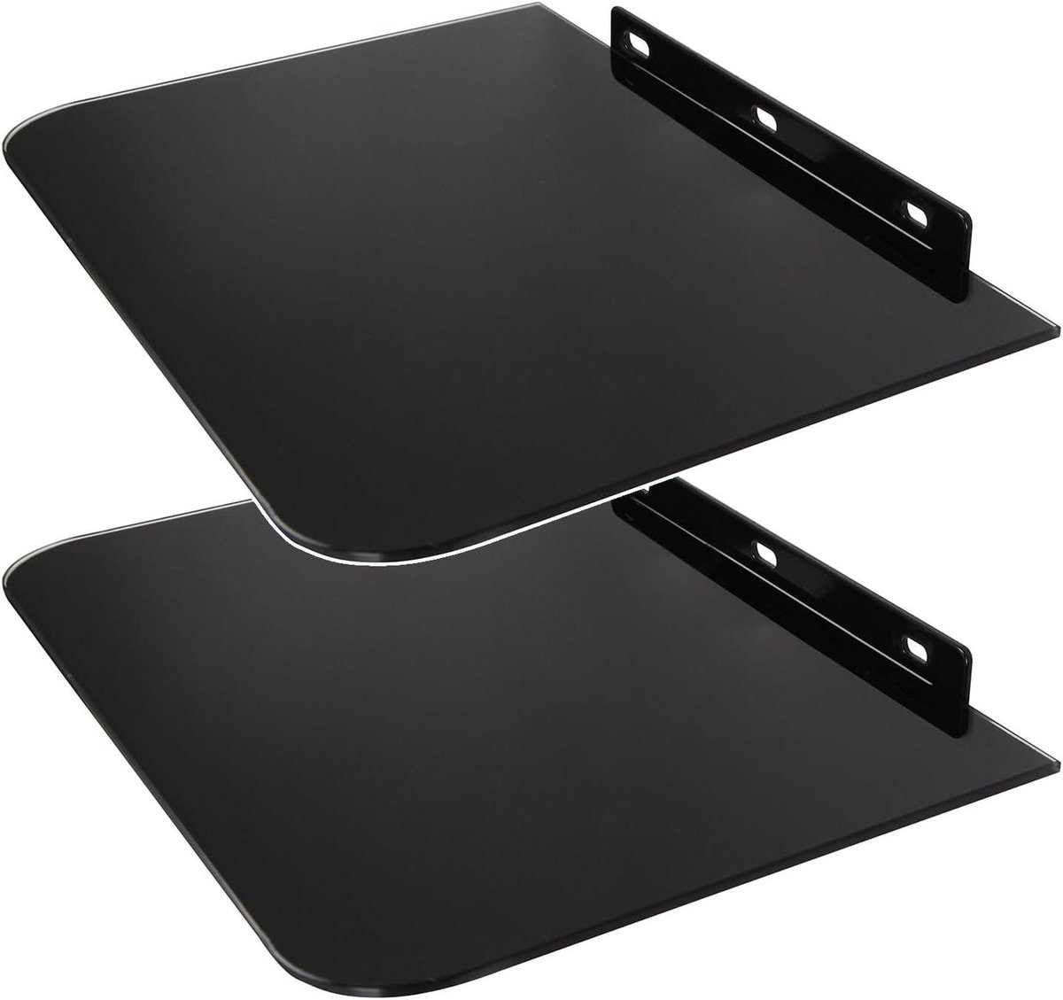 Wandrek Glas Aluminium - Glazen Plank - Hifi Installatie - Veiligheidsglas 10kg - 350x250mm - Zwart