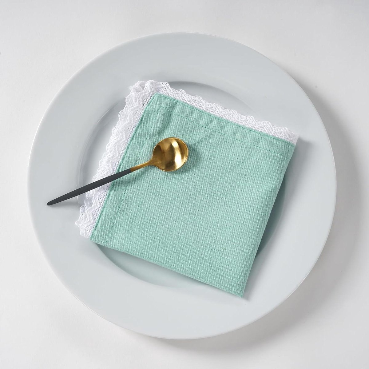 Diner Servetten - Stoffen Servetten - Tafeldecoratie - Met Elegant Kant - 50 x 50 cm - Aqua
