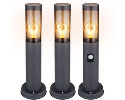 Globo Buiten staande lamp met bewegingsmelder Meerpaallamp Buiten staande lamp Tuinlampen antraciet IP44, roestvrij staal smoke-kleurig, 1x E27 fitting, DxH 7,6 ×…