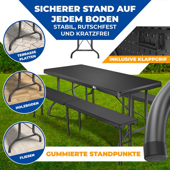 KESSER® Inklapbare Tafel 220x68x74cm Vouwtafel - Campingtafel Kunststof - Klaptafel Geschikt voor 8 Personen voor Tuin, Terras en Balkon inclusief Draaggreep - Antraciet van KESSER — afbeelding 2