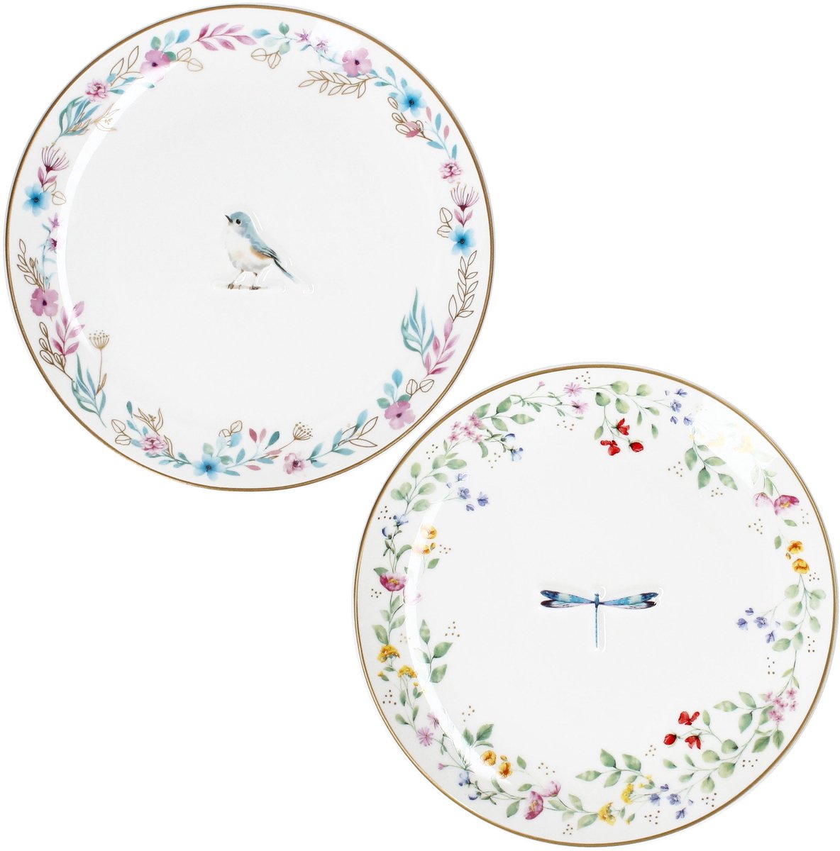 FANCY GARDEN Vogel & Libelle Taartbord Ø16,3cm van porselein – R1372#FGAR