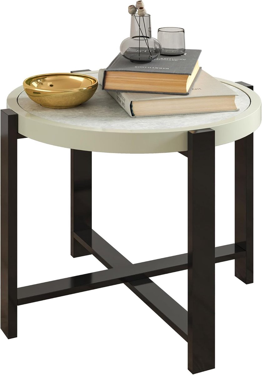 Ronde Tuintafel - Buiten bijzettafel - Terras dineren - Gehard glas blad - 60 cm diameter - Lichtgrijs