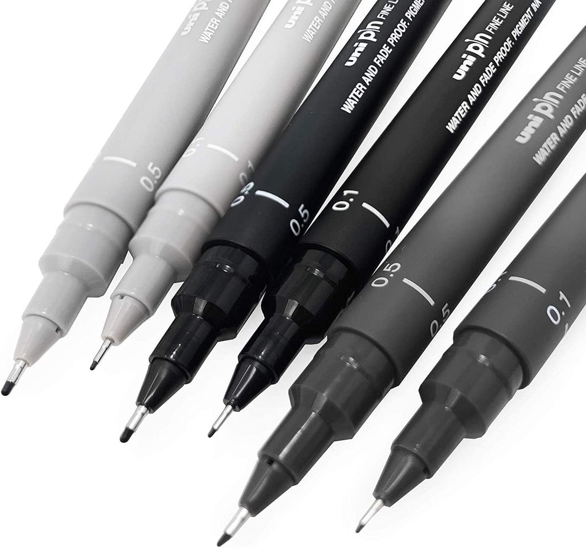 Fineliner Tekenpennen - Schetsset - Tekenen en Schetsen - Set van 6 - 0.1/0.5mm - Grijstinten