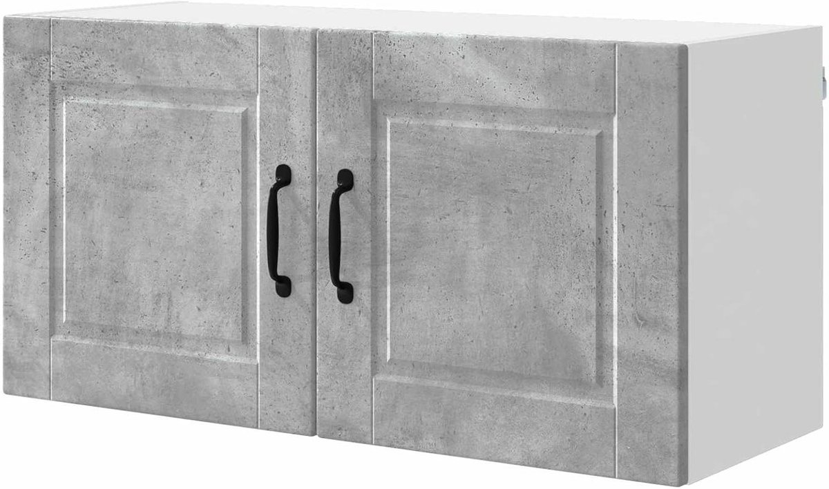 Opbergkast om op te hangen met planken en 2 deuren, keukenkast, betongrijs, 80 x 31 x 40 cm, technisch hout, zwevende kast, wandkast voor woonkamer
