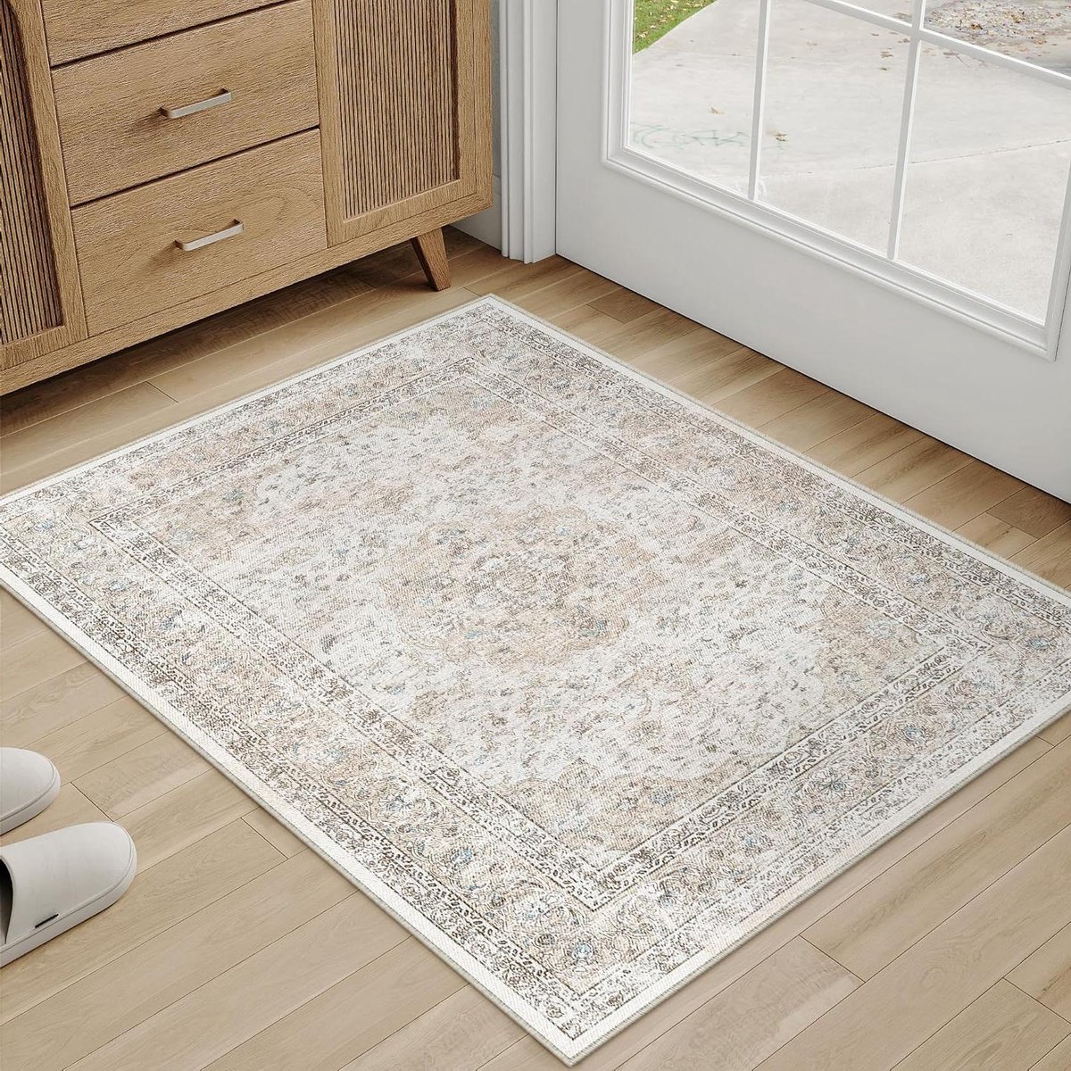 Binnen deurmat - Vloerkleed entree - Voordeur - Wasbaar antislip - 60 x 90 cm - Beige