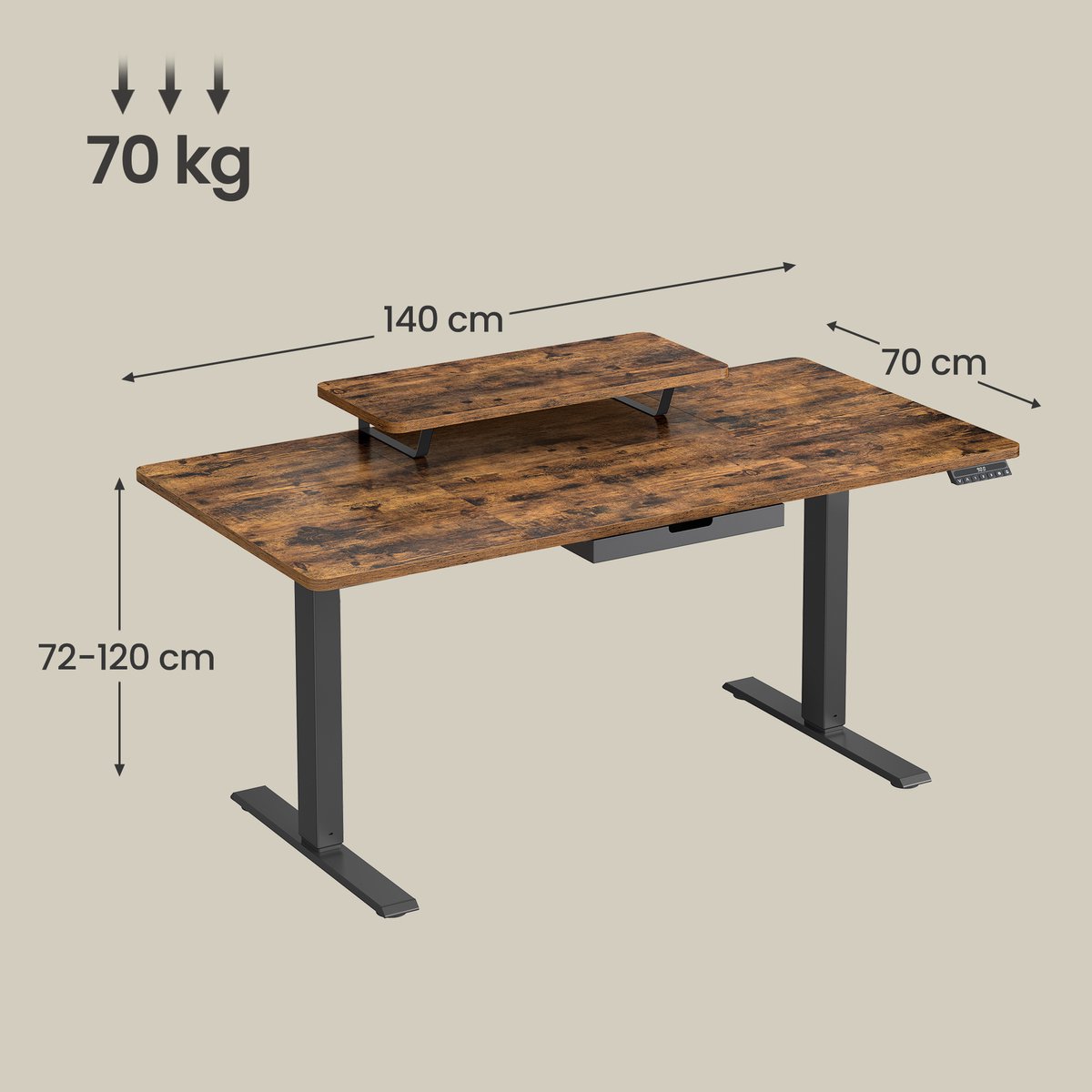 VASAGLE - Zit Sta Bureau - 140 x 70 cm thumbnail 2