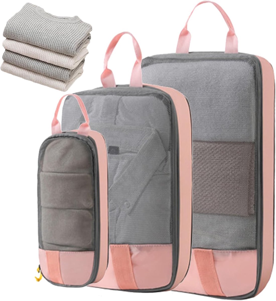Opbergzakken Kleding - Reisorganizers - Ruimte Besparen - Zelf Compressie Ontwerp - Groot Medium Klein - Roze Set