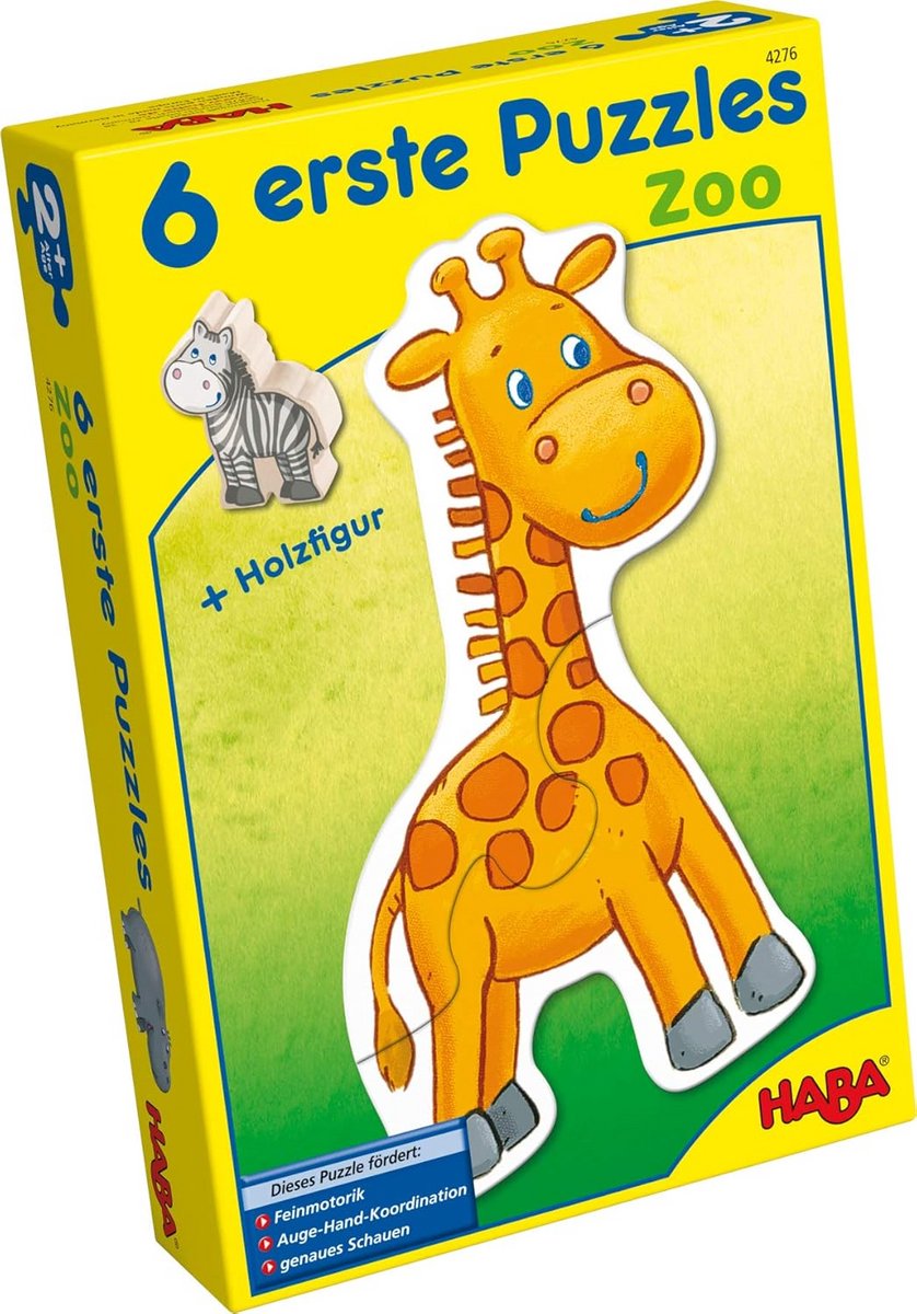 Houten Puzzelset: 6 Vroege Puzzels met Dieren uit de Dierentuin