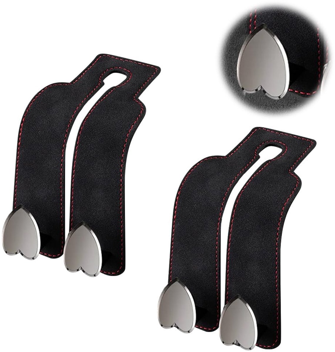MTTproducts- Autohaak 2pcs - Universele Auto Haak - Hoofdsteun Haak - Opberg Haak voor Kleding - Handtassen - Paraplu's - Duurzaam Leer - Autohaakjes
