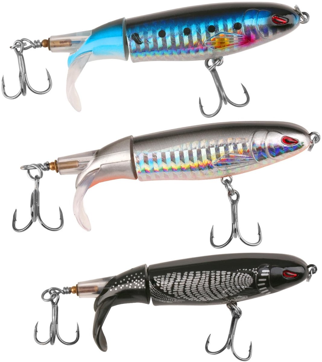MTTproducts- Topwater Visaas - 3 Stuks - Perfect Aas voor Grote Roofvissen - Snoekbaars/Meerval/Baars - Robuuste Scharnieren - Hoge Breukvastheid 20 lbs - Oppervlakteaas