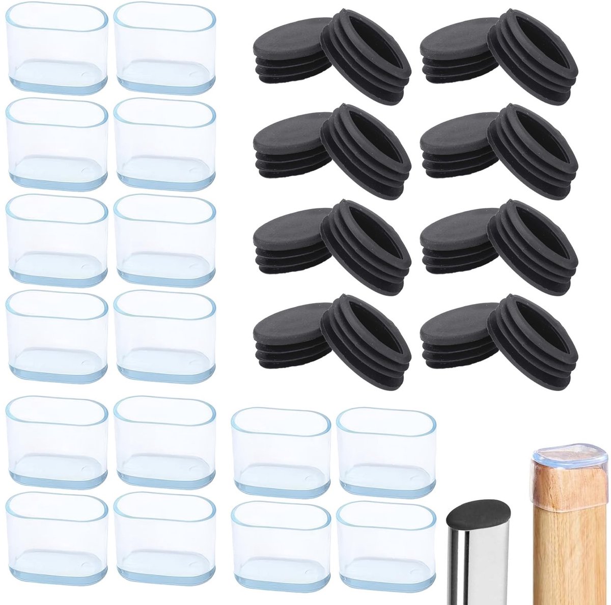 MTTproducts- Stoeldoppen 32 Stuks - Ovale Stoeldoppen - Rubber/PP - 15 mm x 30 mm - Meubelbescherming - Duurzaam Materiaal