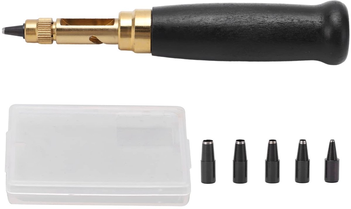 MTTproducts- Schroef Punch 6 Stks - Verstelbare Lederen Tool - Houten Handvat - Duurzaam Messing - Gemakkelijk te Gebruiken - Weinig Geluid - Perforator
