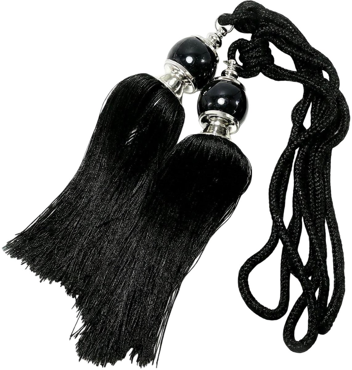 MTTproducts- Gordijnkwastje 2 Stuks - Zwart - Polyester + Plastic Bal - Totale Lengte 60cm - Eenvoudig te Gebruiken - Klassiek Ontwerp - Gordijnhouders
