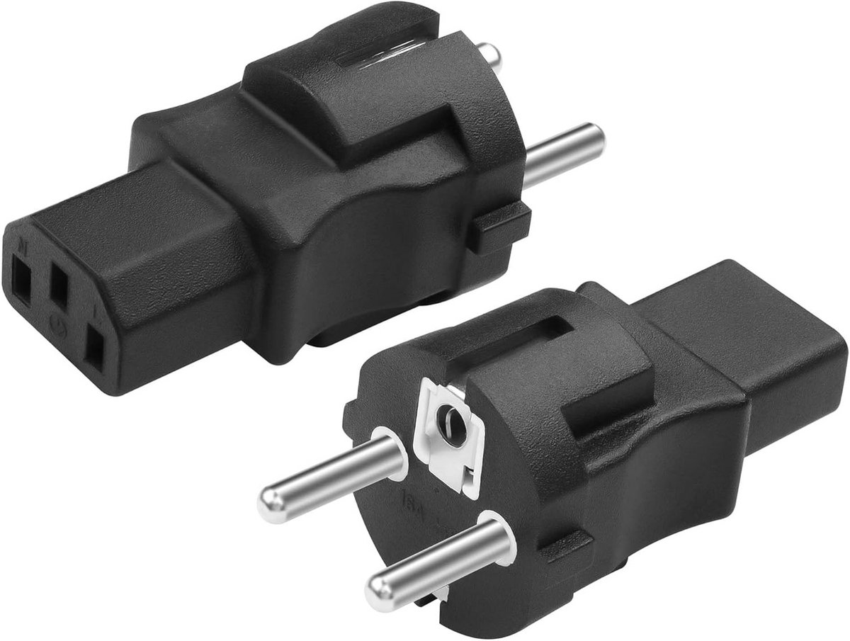 CERRXIAN Set of 2 Schuko plugs to C13 adapter, 2-pin CEE 7/7 plug to IEC320 C13-female adapter, suitable for C13 cable devices (I)