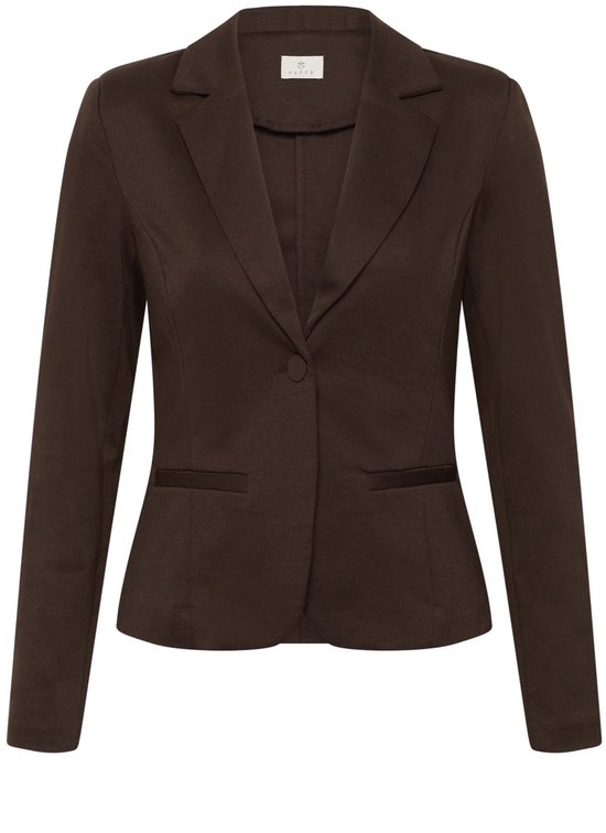 Bruine Kaffe blazer met één knoopsluiting en satijnen revers.