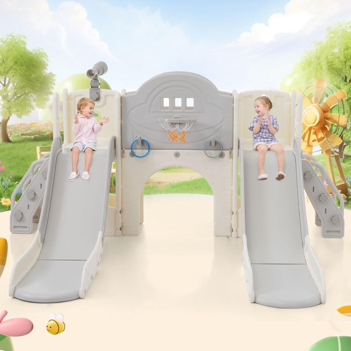 Speelset – Speeltoestel – Kinderspeelset – Buiten Speelplek – Dubbele Glijbanen – Veilig Kunststof