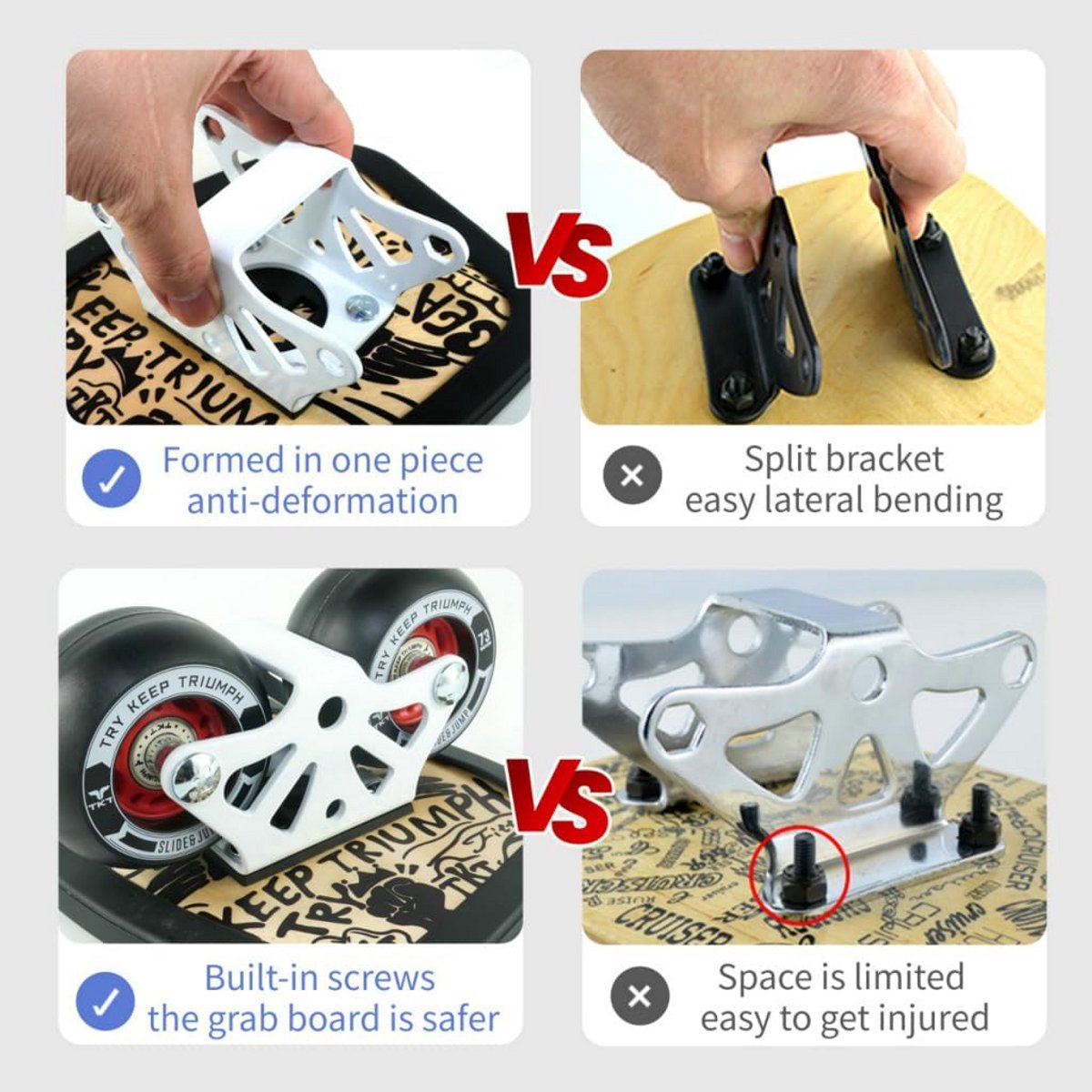 TKT Portable Roller Road Drift Skates Plate with Cool Maple Deck Anti-Slip Board Split Skateboard with PU Wheels High Quality Bearings