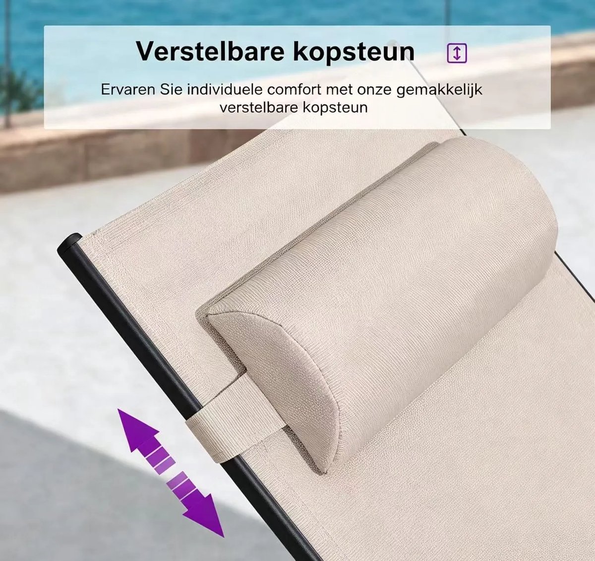 Purple Leaf Aluminium ligbedden met kussen extra groot - Set van 2 met bijzettafel - Khaki