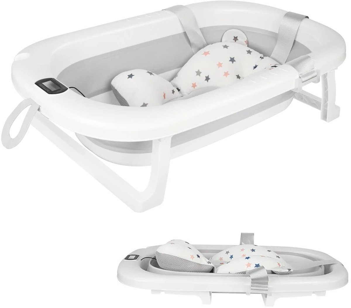 Dailygoods Opvouwbaar babybadje met badmat, babybadje met geïntegreerde thermometer, draagbaar babybadje voor baby's van