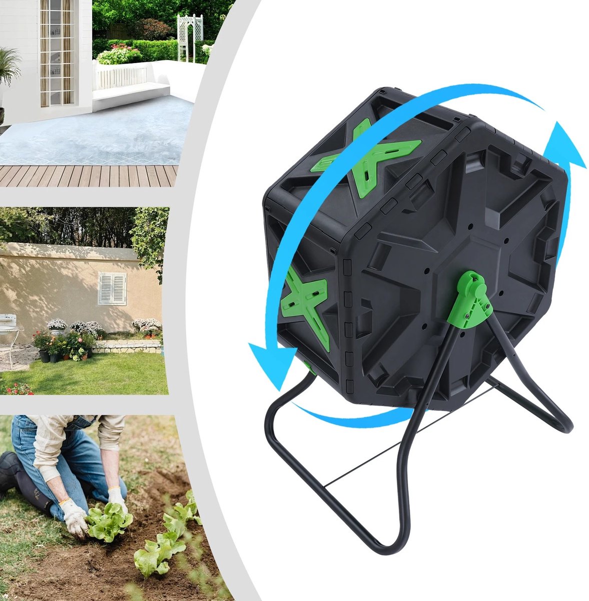 Dailygoods 70L Grote Capaciteit, Compostbak, Compost Trommel, Draaibare Compostbak, Duurzaam PP IJzer, Buiten Composter