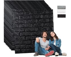 Edihome, 3D Wallpaper Decorative Panels 77 x 70 cm Pack of 10 Self-Adhesive Brick Effect Polyurethane for Kitchen, Bedroom, Living Room (10 Pieces, Black)