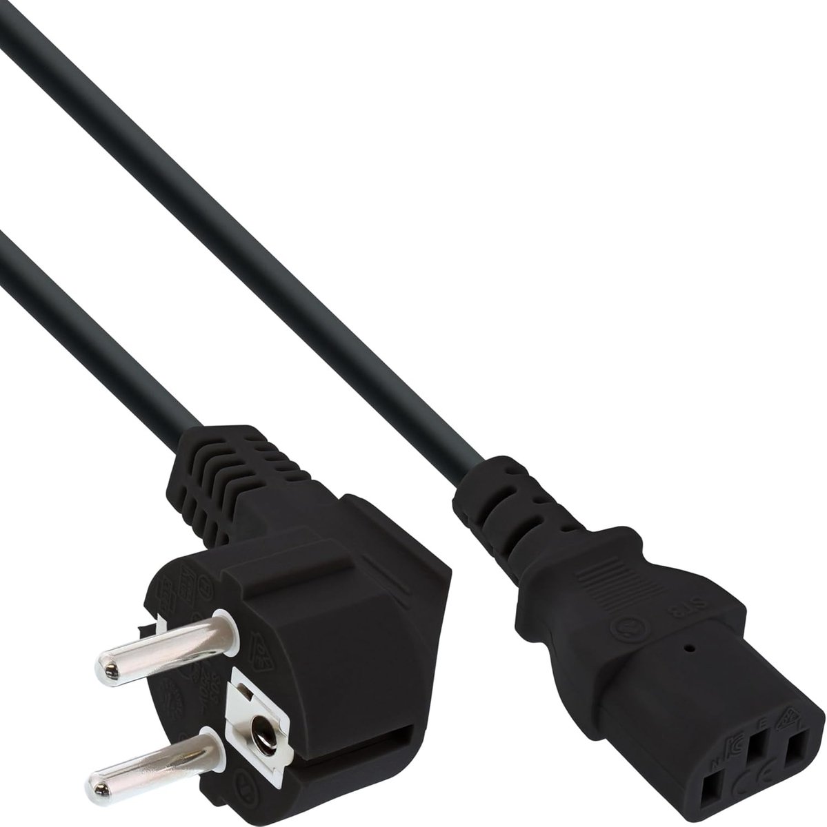 Geaard netsnoer met haakse C13 stekker, 1 meter, Wit