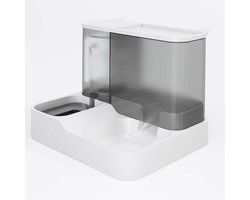 Automatic Cat Food and Water Dispenser Set - Pet Feeder Water Dispenser with Transparent Window - Large Capacity - Grey