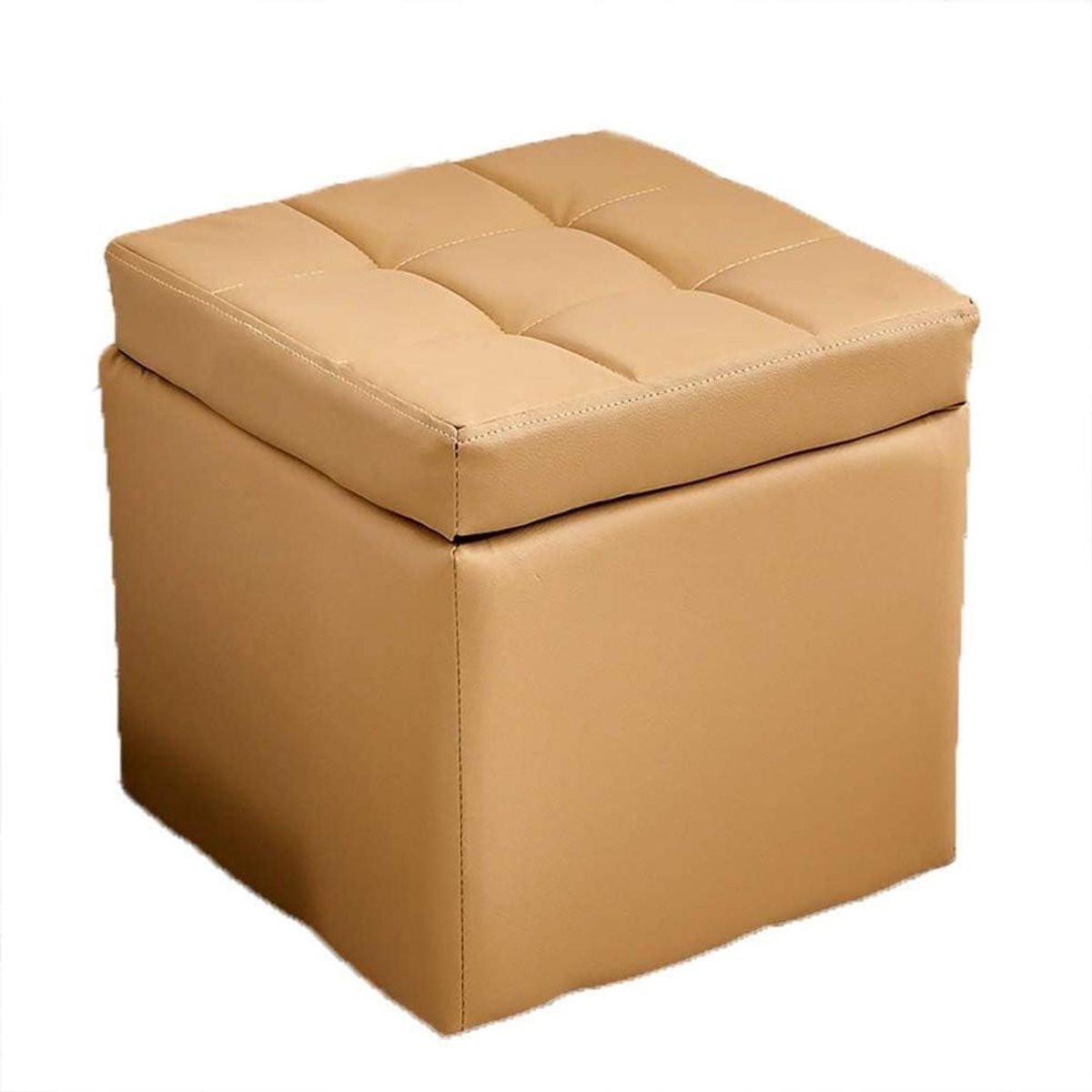 Opbergkruk Leer - Voetenbankje Kubus - Woonkamer Organiseren - Eenvoudig Schoon te Maken - 30x30x36 cm - Oranje