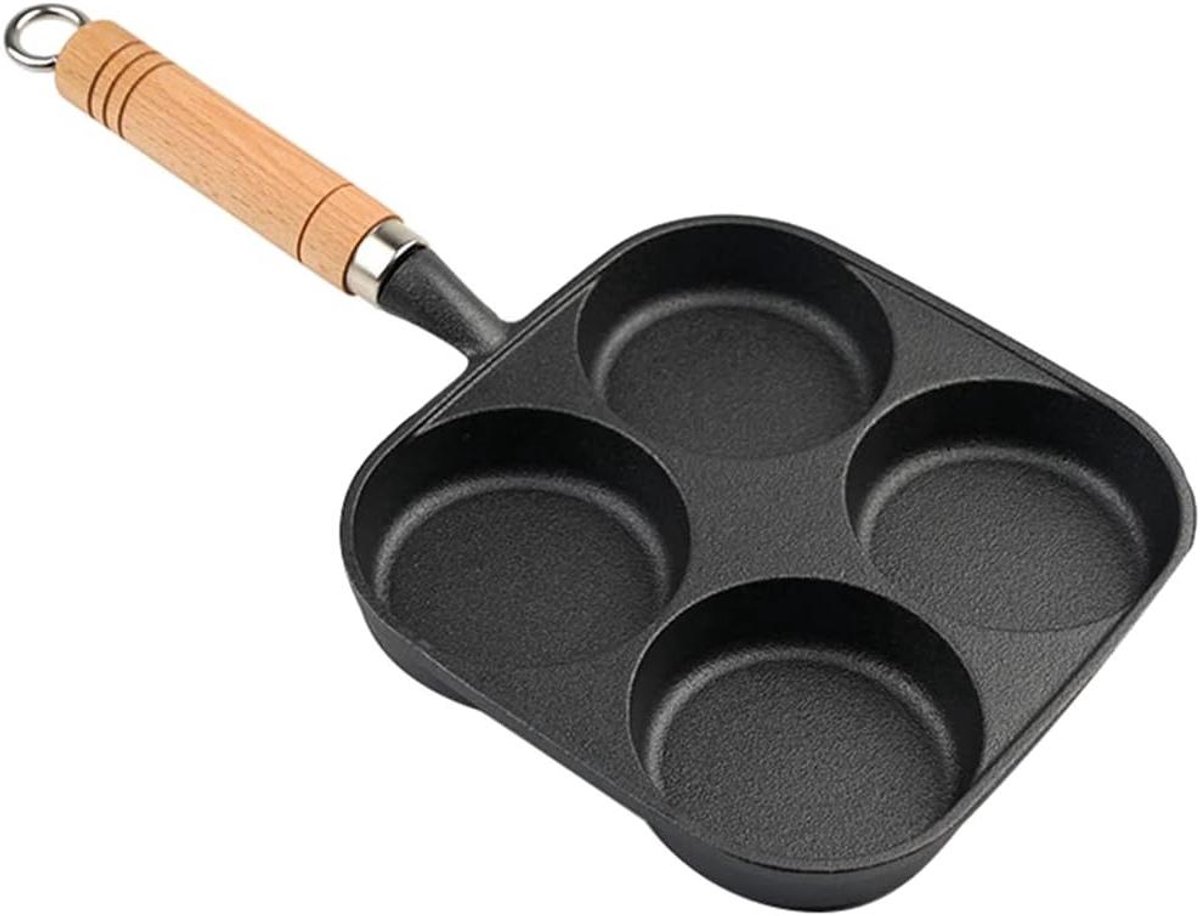 Koekenpan met 4 Gaten - Omelet Pan - Ontbijt Maken - Gelijkmatige Warmteverdeling - 38.5 cm - Zwart